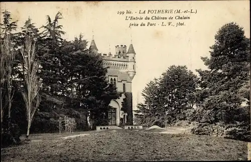 Ak Challain-la-Potherie Maine et Loire, Schlosseingang, Parkpartie