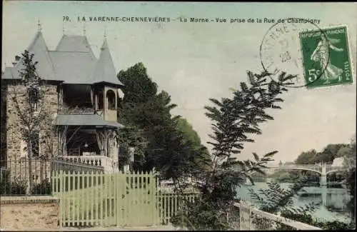 Ak Lavarenne Chennevières Val-de-Marne, La Marne, Vue prise de la Rue de Champigny