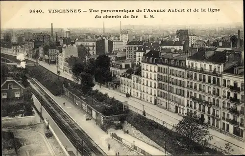 Ak Vincennes Val de Marne, Vue Panoramique, Avenue Aubert, Ligne du Chemin de fer