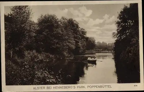 Ak Hamburg Wandsbek Poppenbüttel, Alster bei Henneberg's Park, Boot