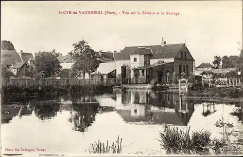 Ak Saint Cyr du Vaudreuil Eure, Vue sur la Riviere et le Barrage