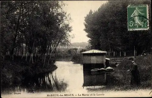 Ak Mareuil les Meaux Seine et Marne, La Marne et le Lavoir