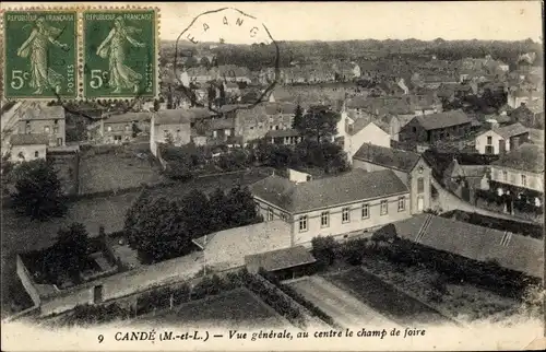 Ak Cande Maine et Loire, Vue générale, au centre le champ de foire