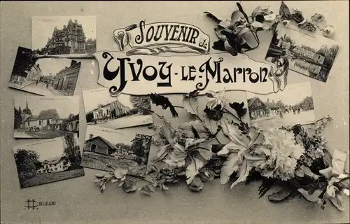 Ak Yvoy le Marron Loir et Cher, Kirche, Straßenpartie, Schloss