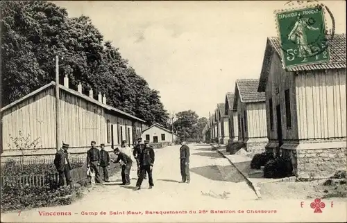 Ak Vincennes Val de Marne, Camp de Saint Maur, Baraquements du 26e Bataillon de Chasseurs