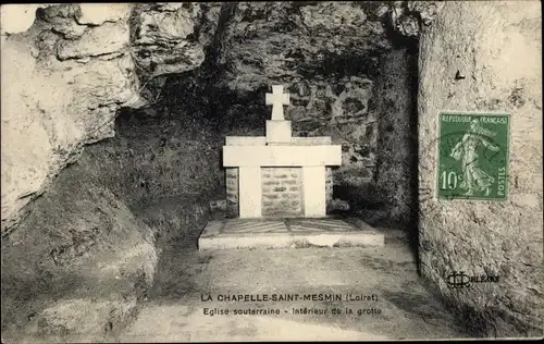 Ak La Chapelle Saint Mesmin Loiret, Eglise souterraine, Interieur de la Grotte