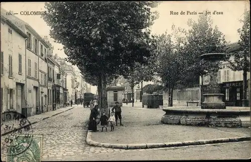 Ak Colombes Hauts de Seine, Rue de Paris, Jet d'eau