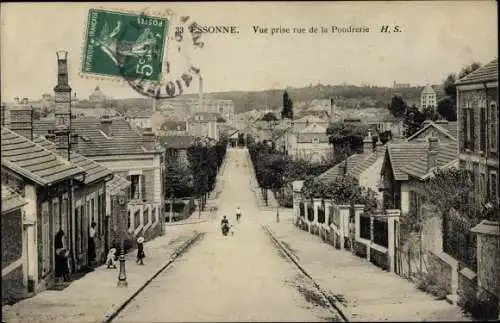 Ak Corbeil Essonnes Évry Essonne, Vue prise rue de la Poudrerie