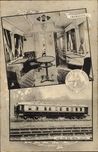 Ak Britische Eisenbahn, London and North Western, Car for the Royal Suite, Interior