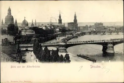 Ak Dresden Zentrum Altstadt, Panorama von der Albertbrücke