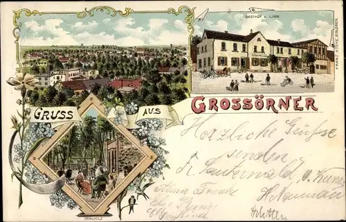 Litho Großörner Mansfeld in Sachsen-Anhalt, Gasthof zur Linde, Brauholz