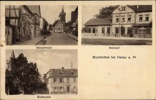 Ak Bruchköbel Hanau in Hessen, Hauptstraße, Bahnhof, Marktplatz