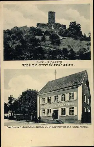 Ak Sinsheim in Baden Württemberg, Gasthaus zum deutschen Kaiser, Burg Steinsberg