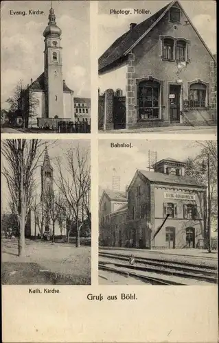 Ak Böhl Iggelheim in Rheinland Pfalz, Evang. u. kath. Kirche, Photogr. Möller, Bahnhof