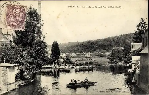 Ak Brionne Eure, La Risle au Grand Pont, Ruderboot