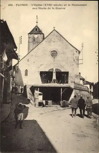 Ak Flumet Savoie, L'Eglise, Monument aux Morts de la Guerre