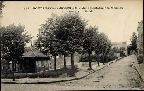 Ak Fontenay aux Roses Hauts de Seine, Rue de la Fontaine des Moulin et le Lavoir