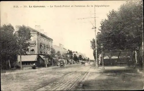 Ak La Garenne Hauts de Seine, Le Rond Point et l'avenue de la Republique
