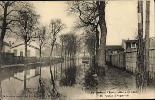 Ak Colombes Hauts de Seine, Inondations de 1910, Avenue d'Argenteuil