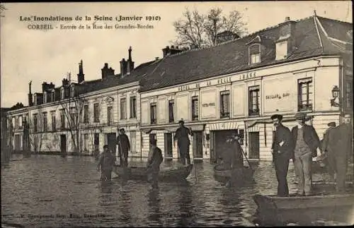 Ak Corbeil Essonne, Inondation de la Seine, Janvier 1910, Entrée de la Rue des Grandes Bordes