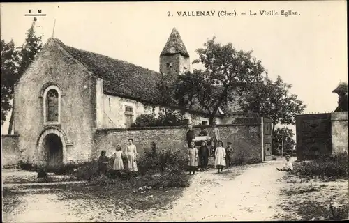 Ak Bigny Vallenay Cher, La Vieille Eglise, groupe des enfants