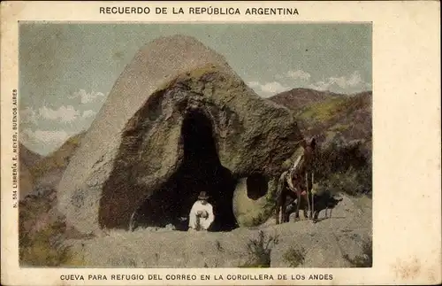 Ak Argentinien, Cueva para refugio del correo en la Cordillera de los Andes