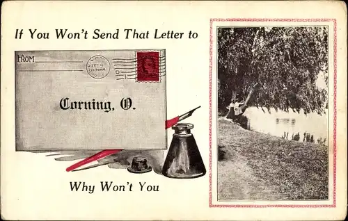 Ak If you won't send that letter to Corning, O., why won't you, Tintenfass, Reklame