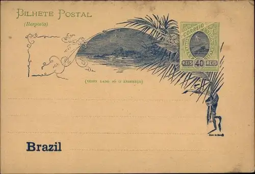 Ganzsachen Ak Brasilien, 40 Reis, Neste lado so o Endereco