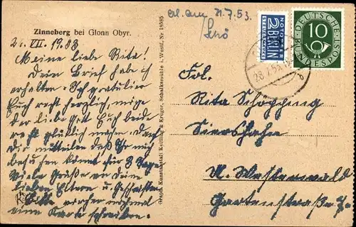 Ak Zinneberg Glonn in Oberbayern, Rückansicht