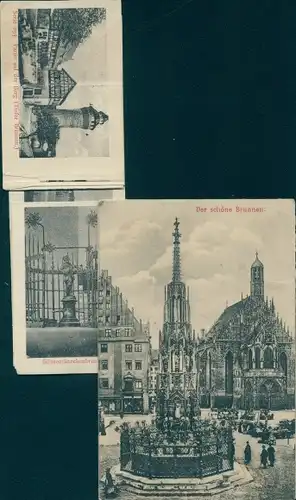 Leporello Ak Nürnberg in Mittelfranken, Neptunbrunnen, Partie auf der Burg, Henkersteg, Pellerhaus