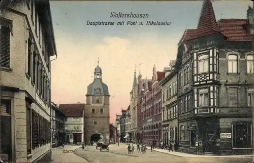 Ak Waltershausen in Thüringen, Hauptstraße, Post, Nikolaustor