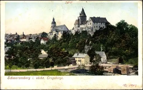 Ak Schwarzenberg im Erzgebirge Sachsen, Schloss und Kirche