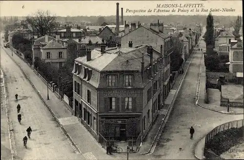Ak Maisons Laffitte Yvelines, Perspective de l'Avenue de Poissy et la Rue Saint Nicolas