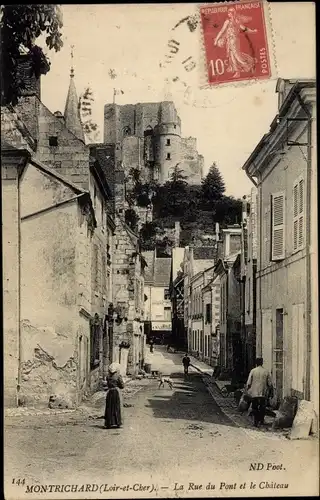 Ak Montrichard Loir et Cher, Rue du Pont et le Château