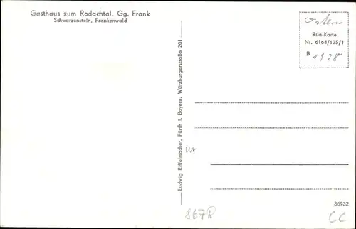 Ak Schwarzenstein Schwarzenbach am Wald, Gasthaus zum Rodachtal