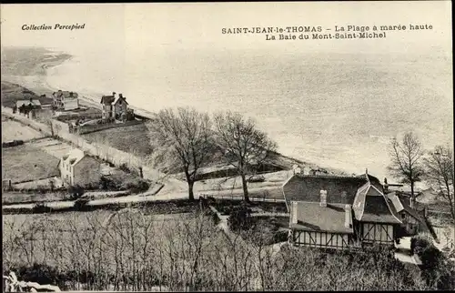 Ak Saint-Jean-le-Thomas Manche, La Plage à marèe haute, La Baie du Mont Saint Michel