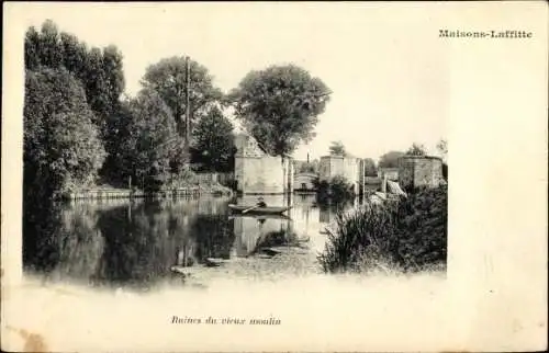 Ak Maisons Laffitte Yvelines, Ruines du vieux moulin, Ruderboot