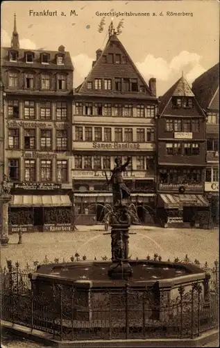 Ak Frankfurt am Main, Gerechtigkeitsbrunnen a. d. Römerberg