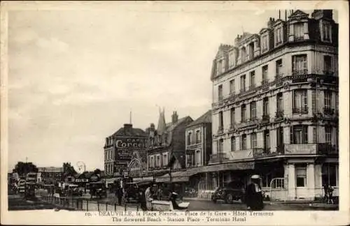 Ak Deauville Calvados, Plage Fleurie, Place de la Gare, Hotel Terminus