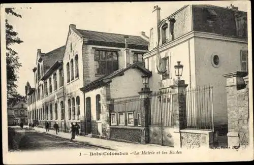 Ak Bois Colombes Hauts de Seine, La Mairie et les Ecoles