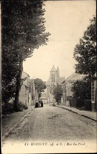 Ak Morigny Essonne, Rue du Pont, eglise