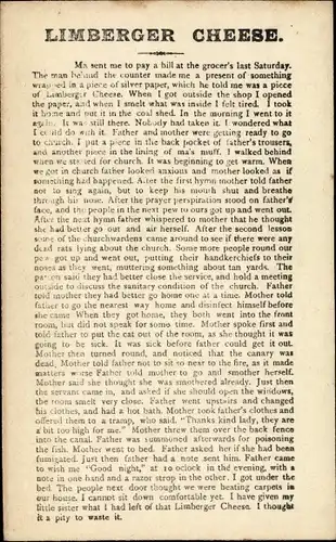 Ak Limberger Cheese, Ma sent me to pay a bill at the grocer's last Saturday