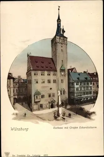 Passepartout Ak Würzburg am Main Unterfranken, Rathaus, Graf Eckardtsturm