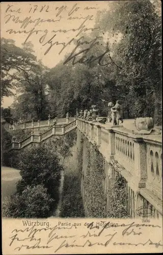 Ak Würzburg am Main Unterfranken, Hofgartenpartie