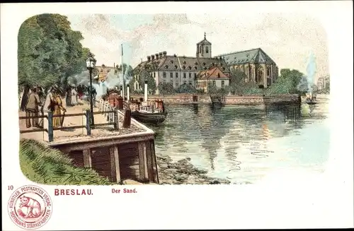 Litho Wrocław Breslau in Schlesien, Der Sand, Dampfer