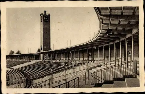 Ak Wrocław Breslau in Schlesien, Stadion mit Glockenturm
