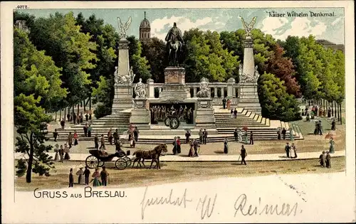 Litho Wrocław Breslau in Schlesien, Kaiser Wilhelm Denkmal
