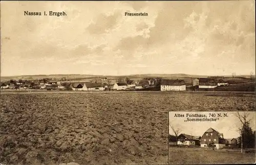 Ak Nassau Frauenstein im Erzgebirge, Altes Forsthaus, Sommerfrische, Blick auf den Ort