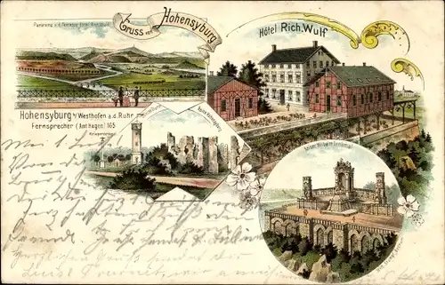 Litho Hohensyburg Syburg Dortmund Nordrhein Westfalen, Kaiser Wilhelm Denkmal, Hotel