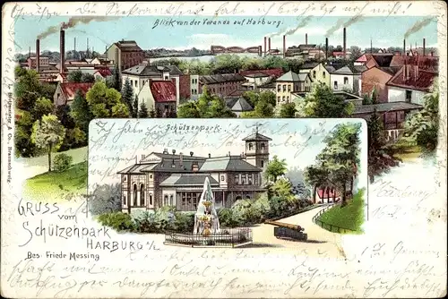 Litho Hamburg Harburg, Schützenhaus, Blick auf den Ort